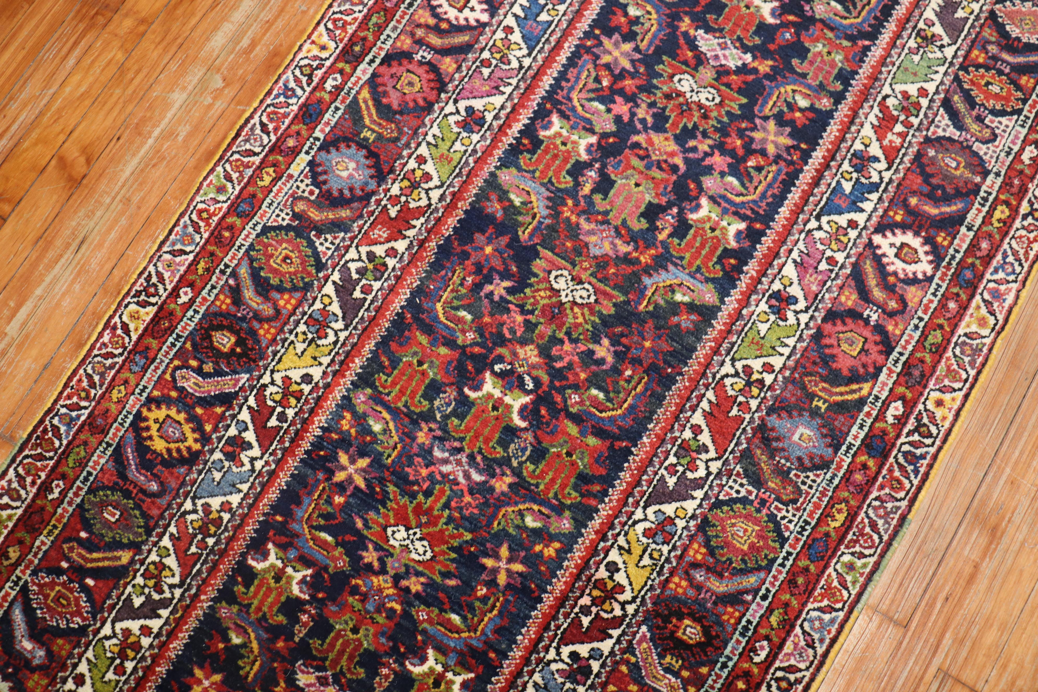 Traditional Navy 20th Century Northwest Persian Runner In Good Condition For Sale In New York, NY