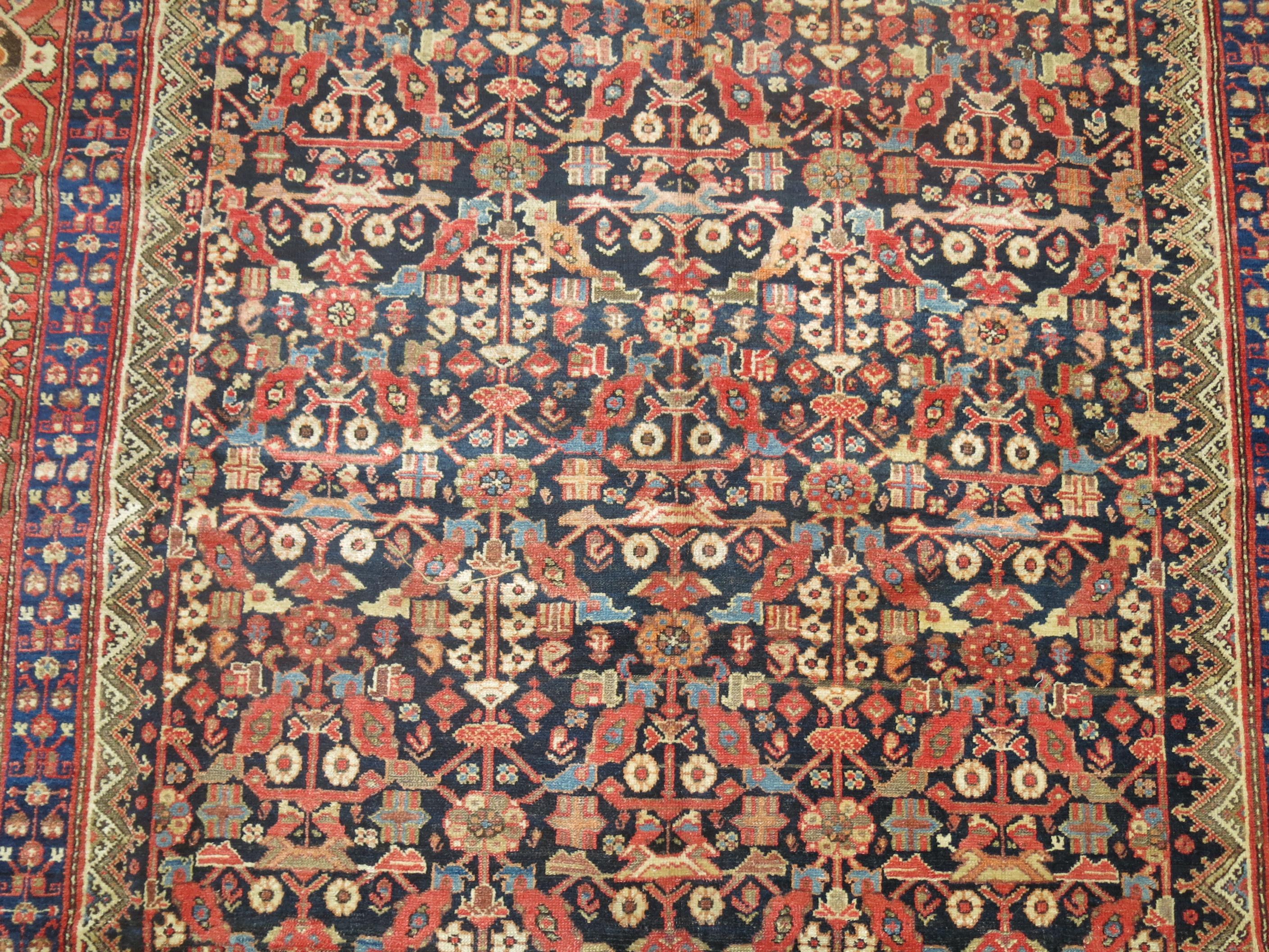 20th Century Traditional Navy Camel Orange Room Size Persian Malayer Room Size Tribal Rug For Sale