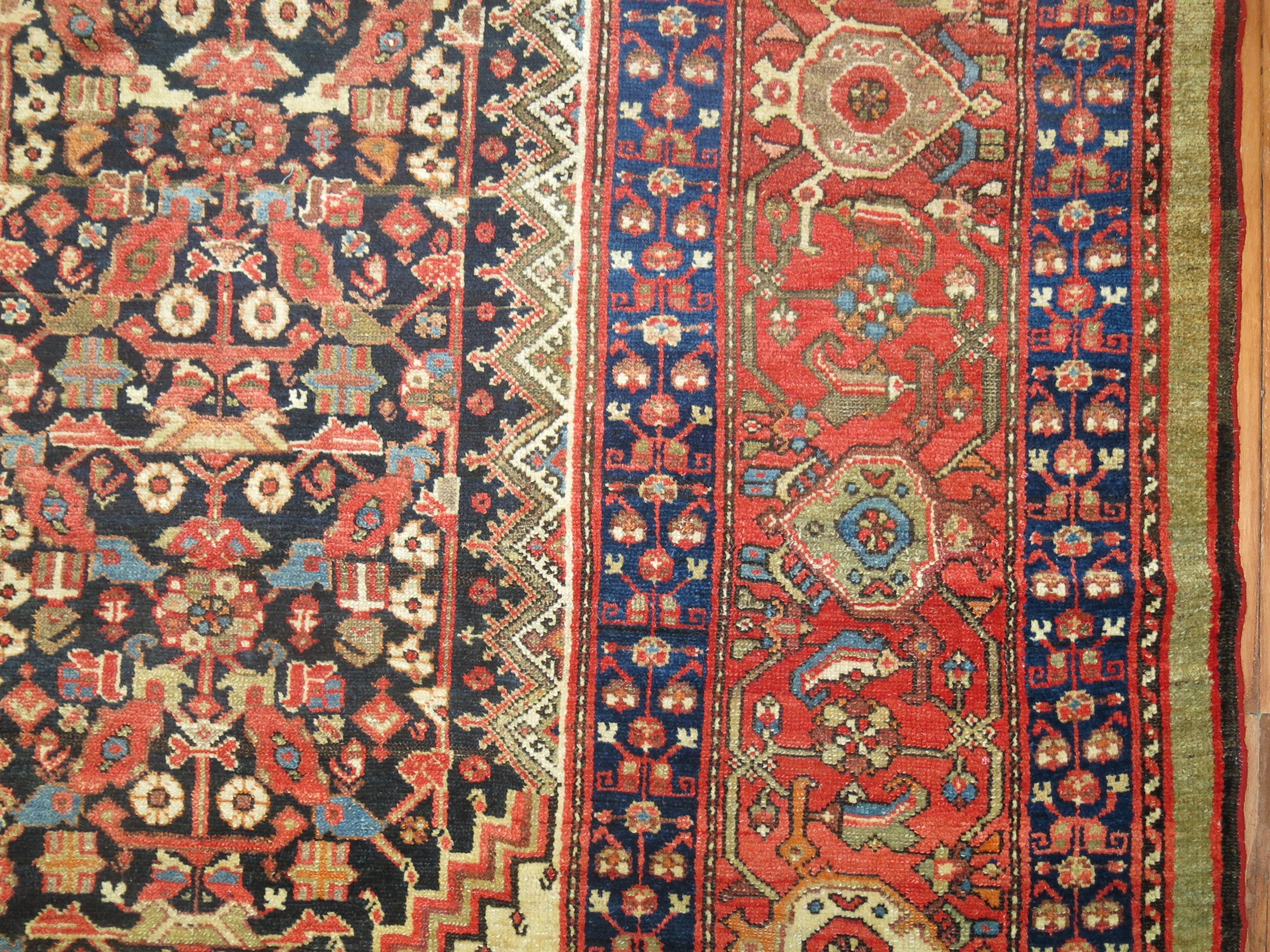 Wool Traditional Navy Camel Orange Room Size Persian Malayer Room Size Tribal Rug For Sale
