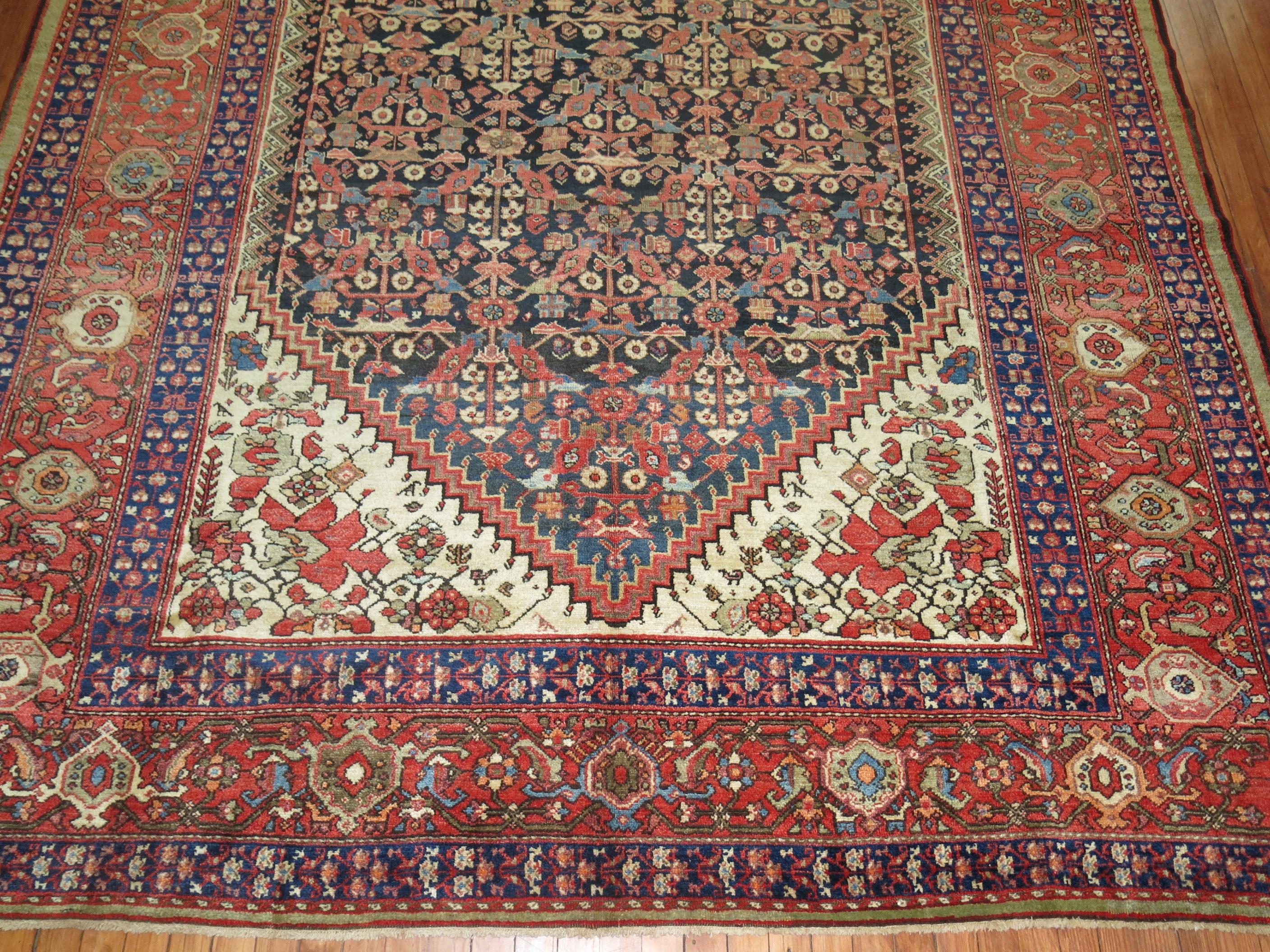 Traditional Navy Camel Orange Room Size Persian Malayer Room Size Tribal Rug For Sale 1