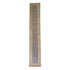 Tapis de couloir persan traditionnel à fleurs vert marine, 20ème siècle