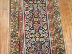 Traditional Navy Green Long Persian Runner, 20th Century