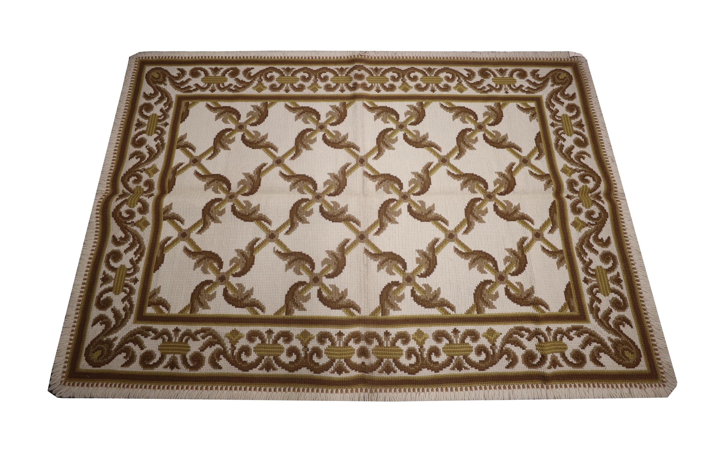 On the lookout for a new carpet to enhance your living room or bedroom? This Beautiful rug could make the perfect accessory. This elegant wool needlepoint is a classic example of a modern Portuguese style rug woven by hand in China in the early 21st