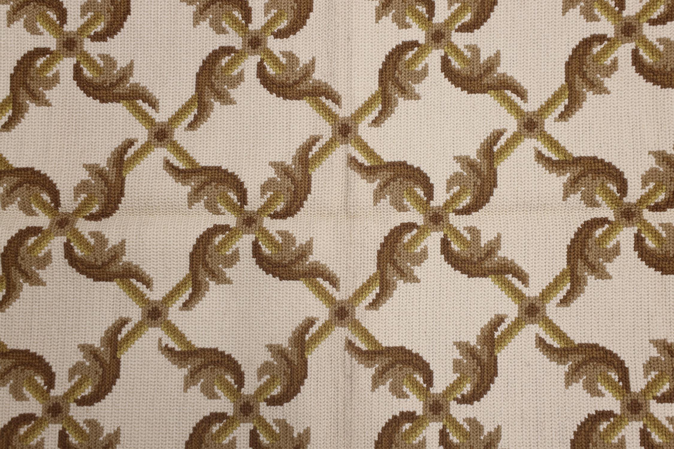 French Provincial Traditional Needlepoint Rug, Handwoven Wool Beige Carpet Area Rug For Sale