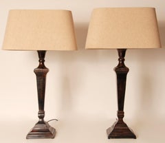 Traditional Neoclassical Tablelamps French Bronze Beige Linen Shade a Pair
