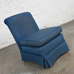 Traditional or Hollywood Regency Blue Rolled Back Slipper Chair with Casters