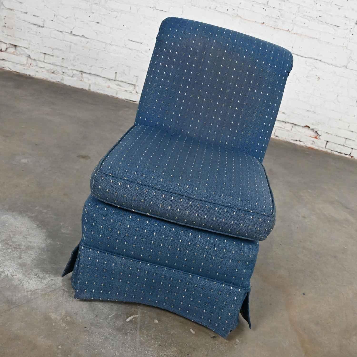 Traditional or Hollywood Regency Blue Rolled Back Slipper Chair with Casters In Good Condition For Sale In Topeka, KS