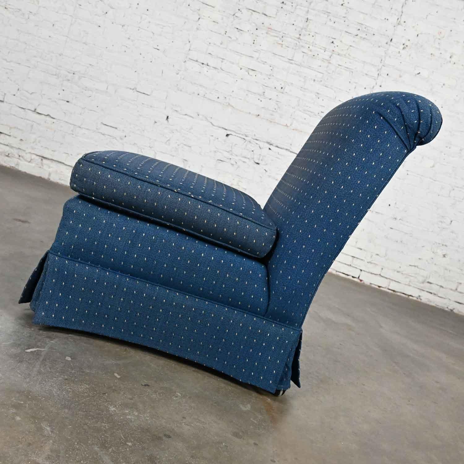 20th Century Traditional or Hollywood Regency Blue Rolled Back Slipper Chair with Casters For Sale
