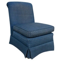 Traditional or Hollywood Regency Blue Rolled Back Slipper Chair with Casters