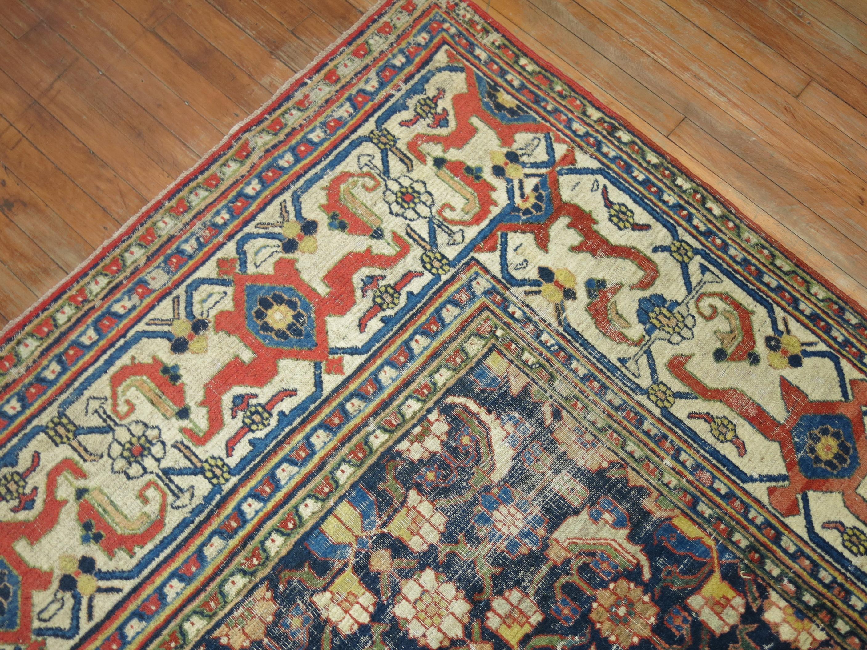 20th Century Traditional Orange Blue Color Persian Open Medallion Room Size Rug For Sale