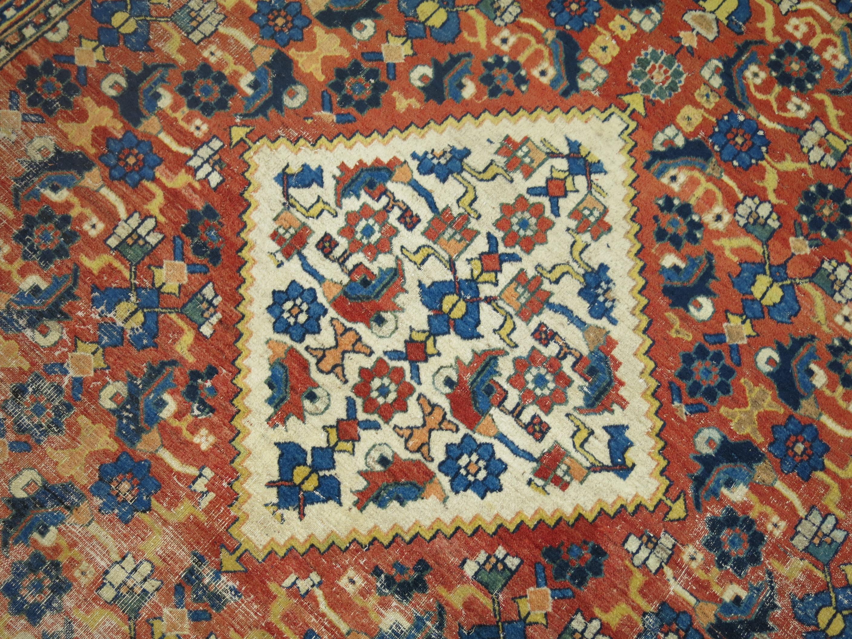 Traditional Orange Blue Color Persian Open Medallion Room Size Rug For Sale 2