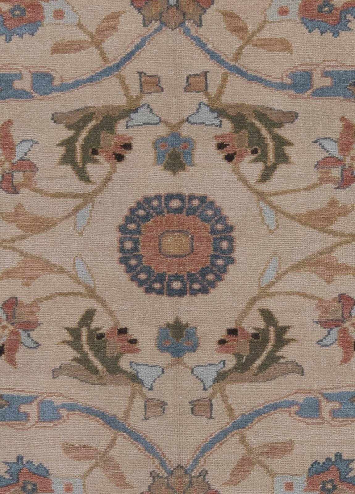 Traditional oriental inspired blue, salmon pink and beige wool rug by Doris Leslie Blau.
Size: 6'4