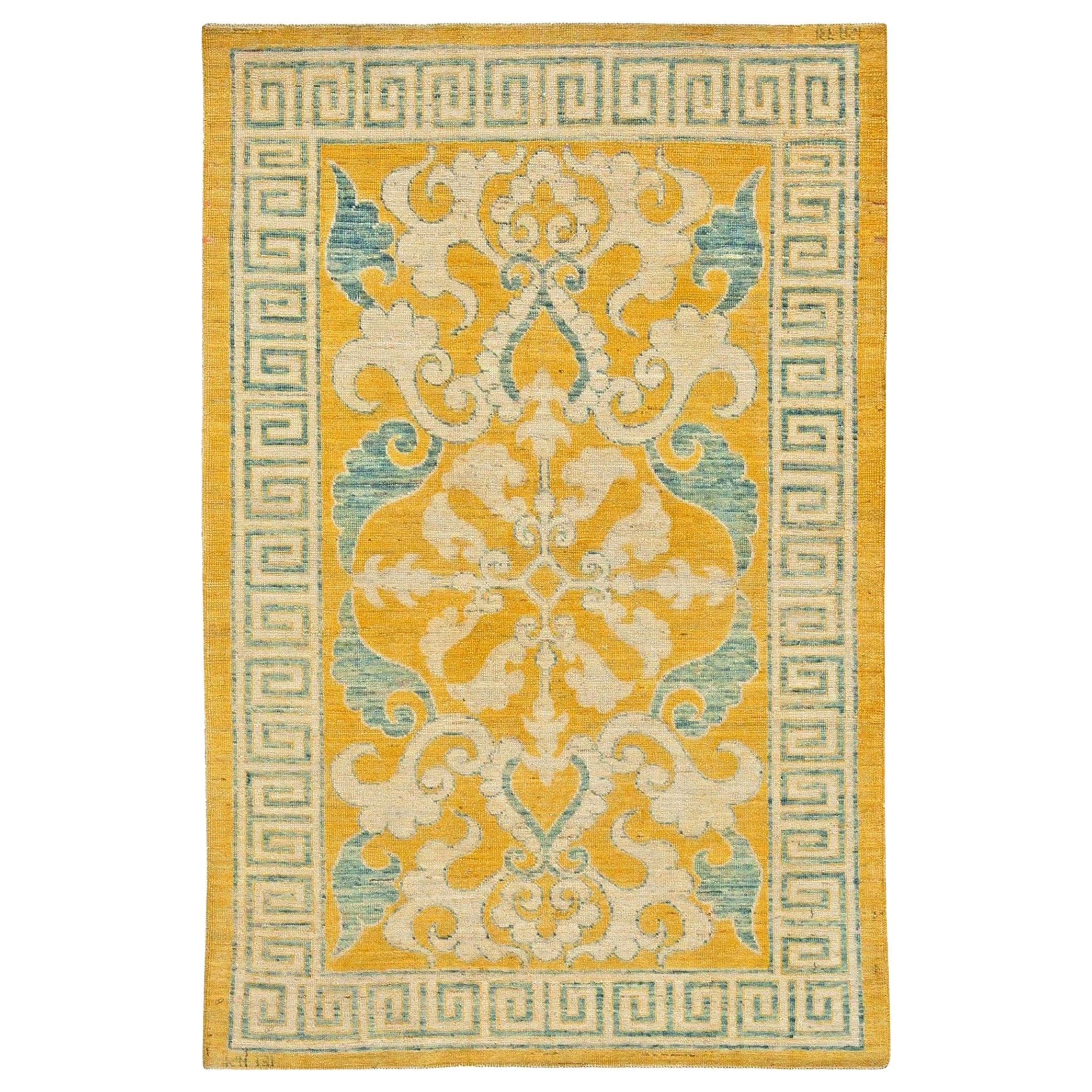 Traditional Oriental Inspired Yellow Handmade Wool Rug by Doris Leslie Blau