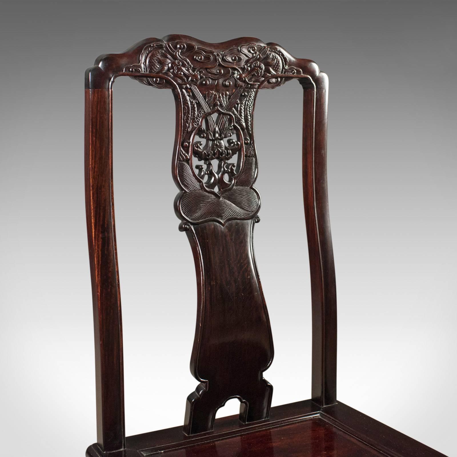 Chinese Export Traditional Oriental Rosewood Set of Four Dining Chairs, Late 20th Century For Sale