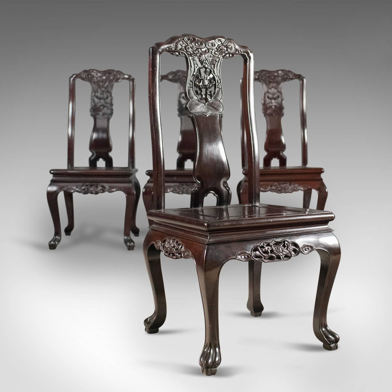 Traditional Oriental Rosewood Set of Four Dining Chairs, Late 20th Century In Good Condition For Sale In Hele, Devon, GB