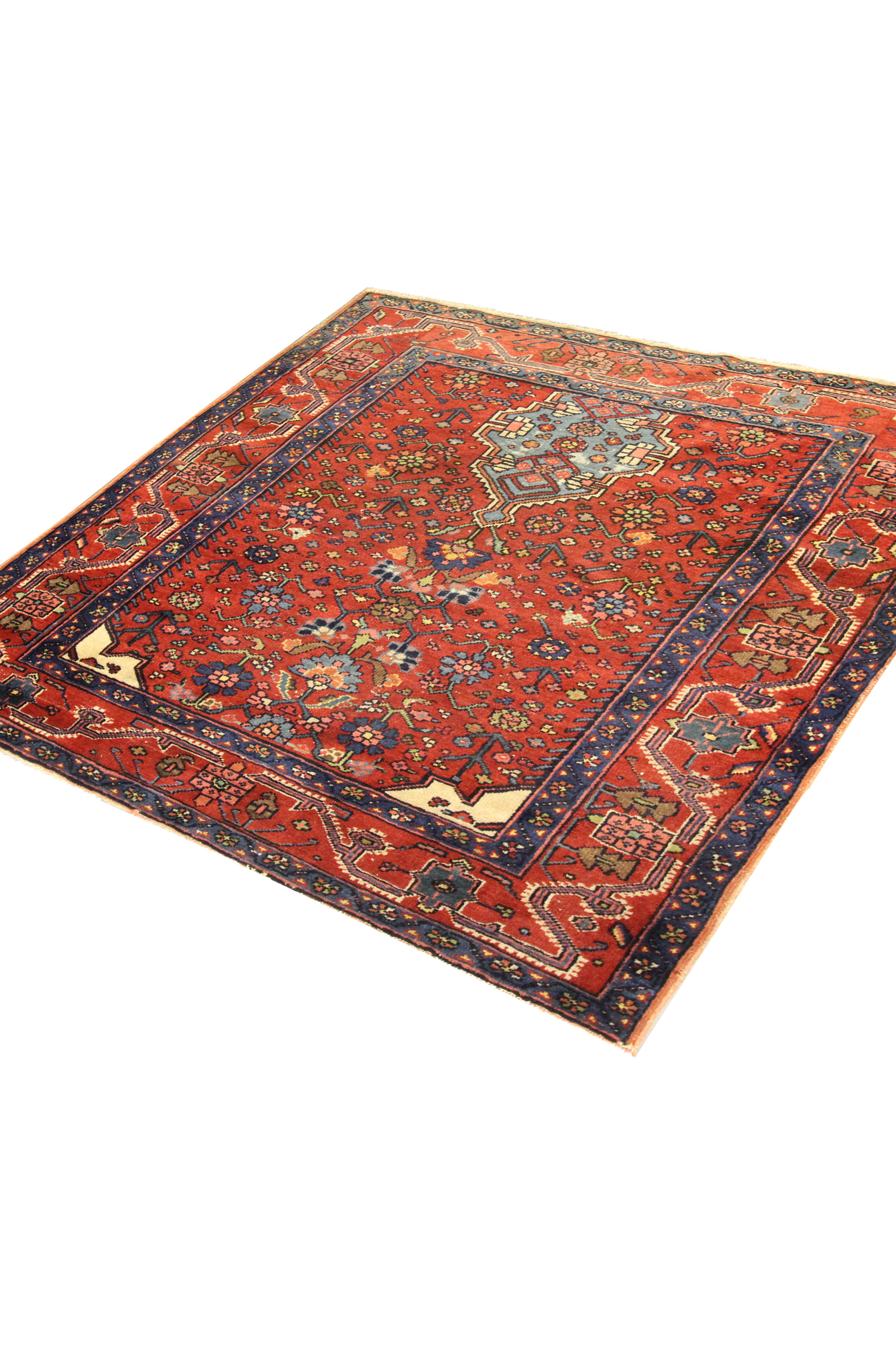 Tribal Traditional Oriental Rug Rust Antique Rug Handwoven Wool Carpet For Sale