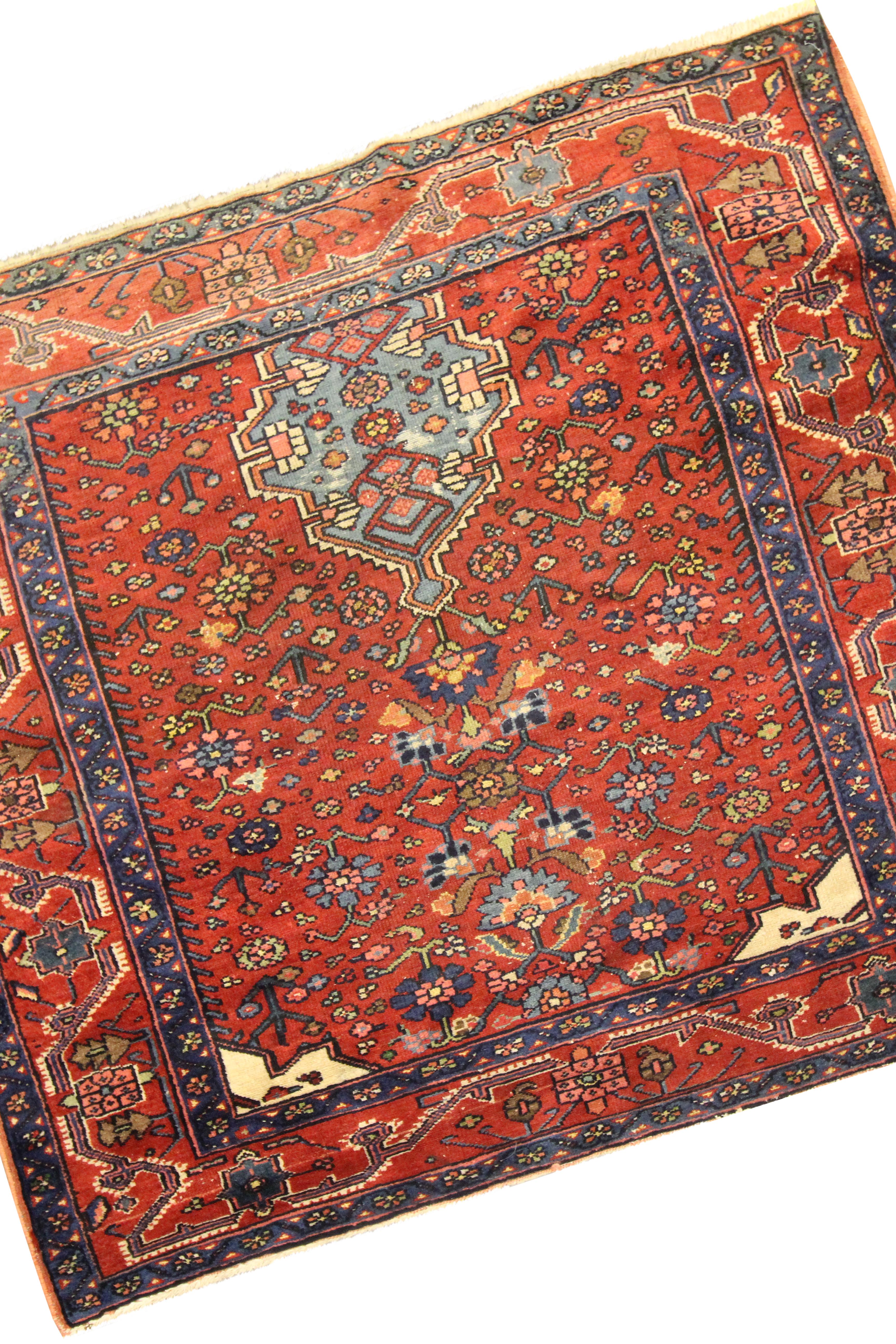 Azerbaijani Traditional Oriental Rug Rust Antique Rug Handwoven Wool Carpet For Sale