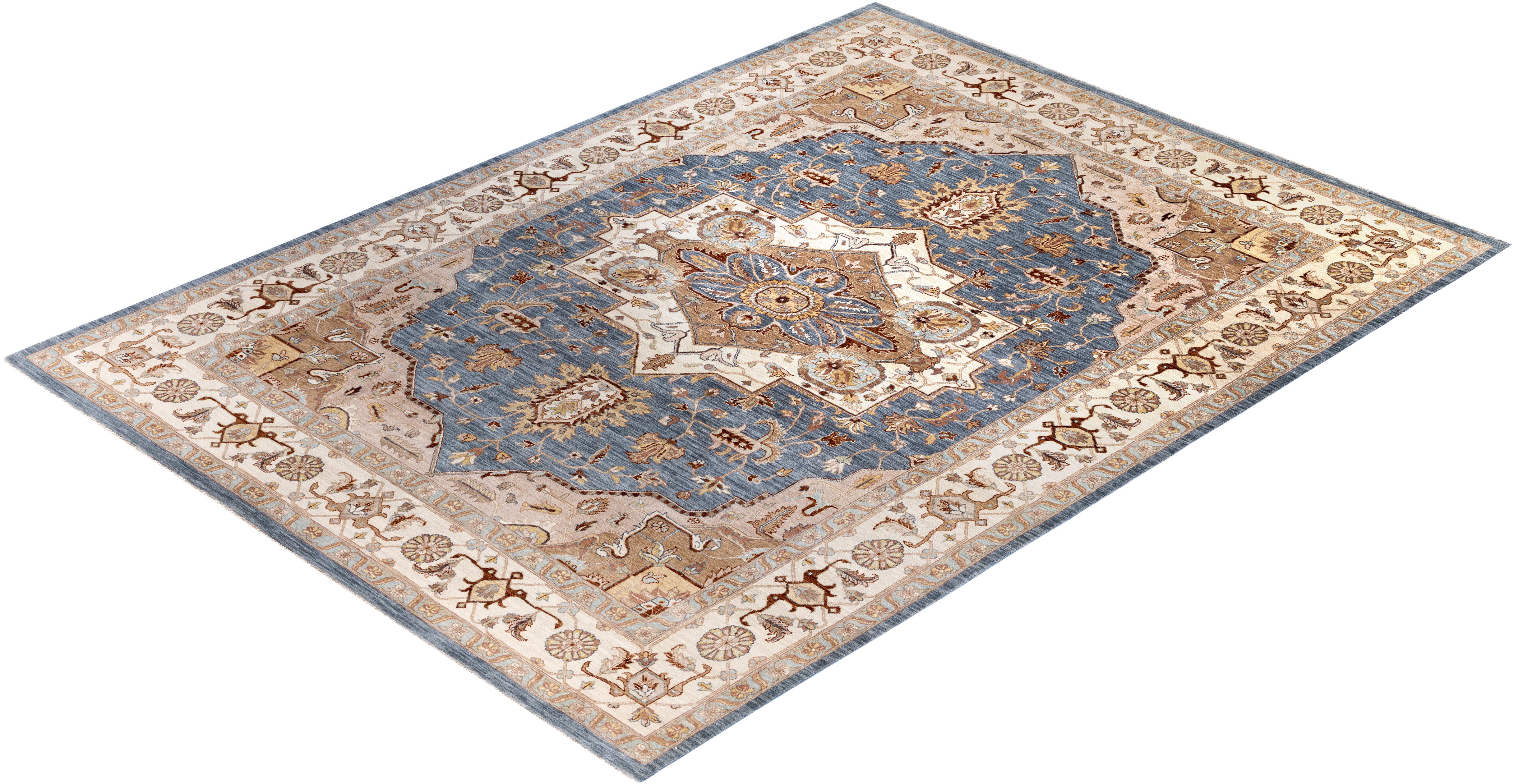 Alfombra Tradicional Oriental de Lana Anudada a Mano Gris 9' 1