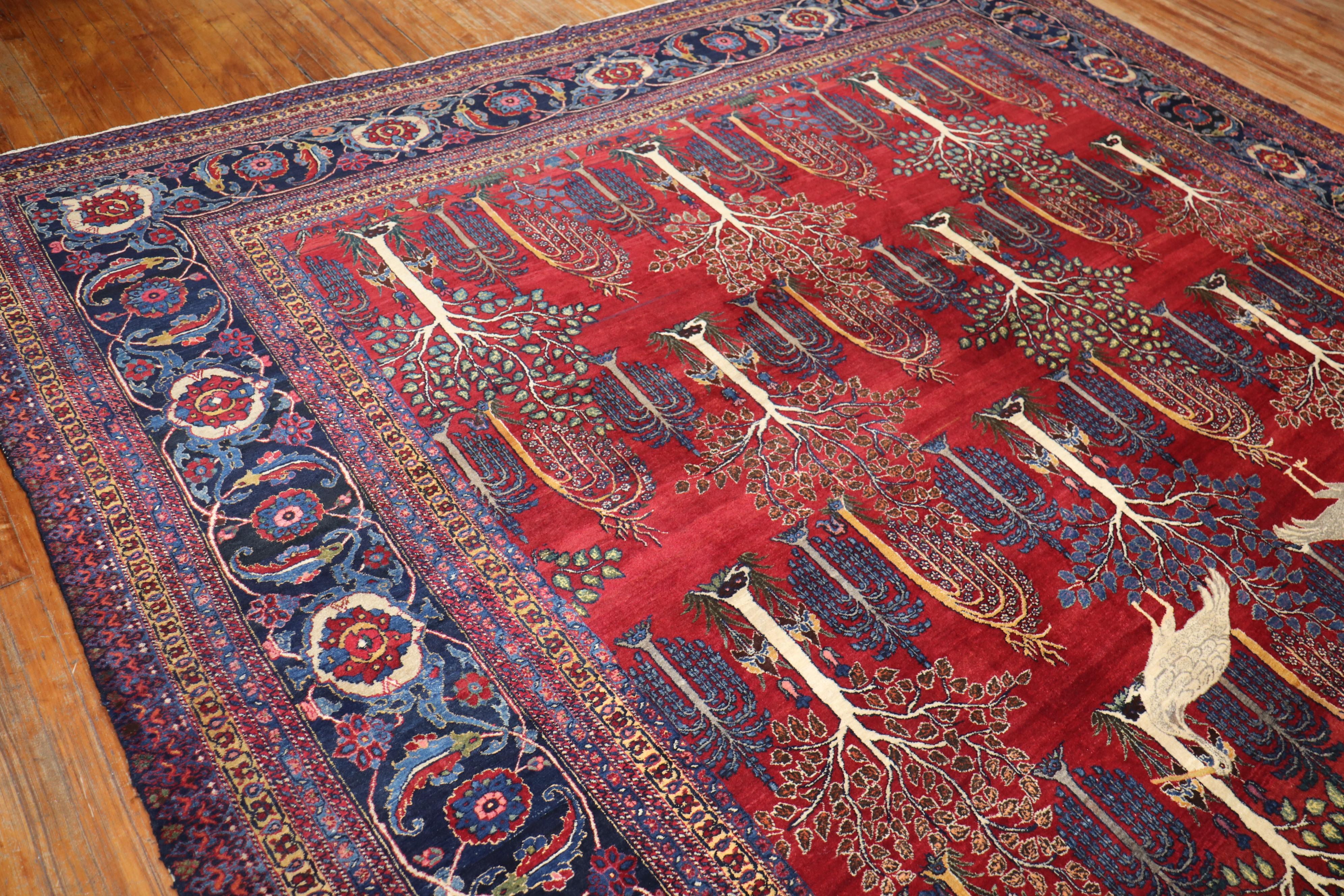 Hand-Woven  Persian Animal Crane Tabriz Willow Carpet For Sale