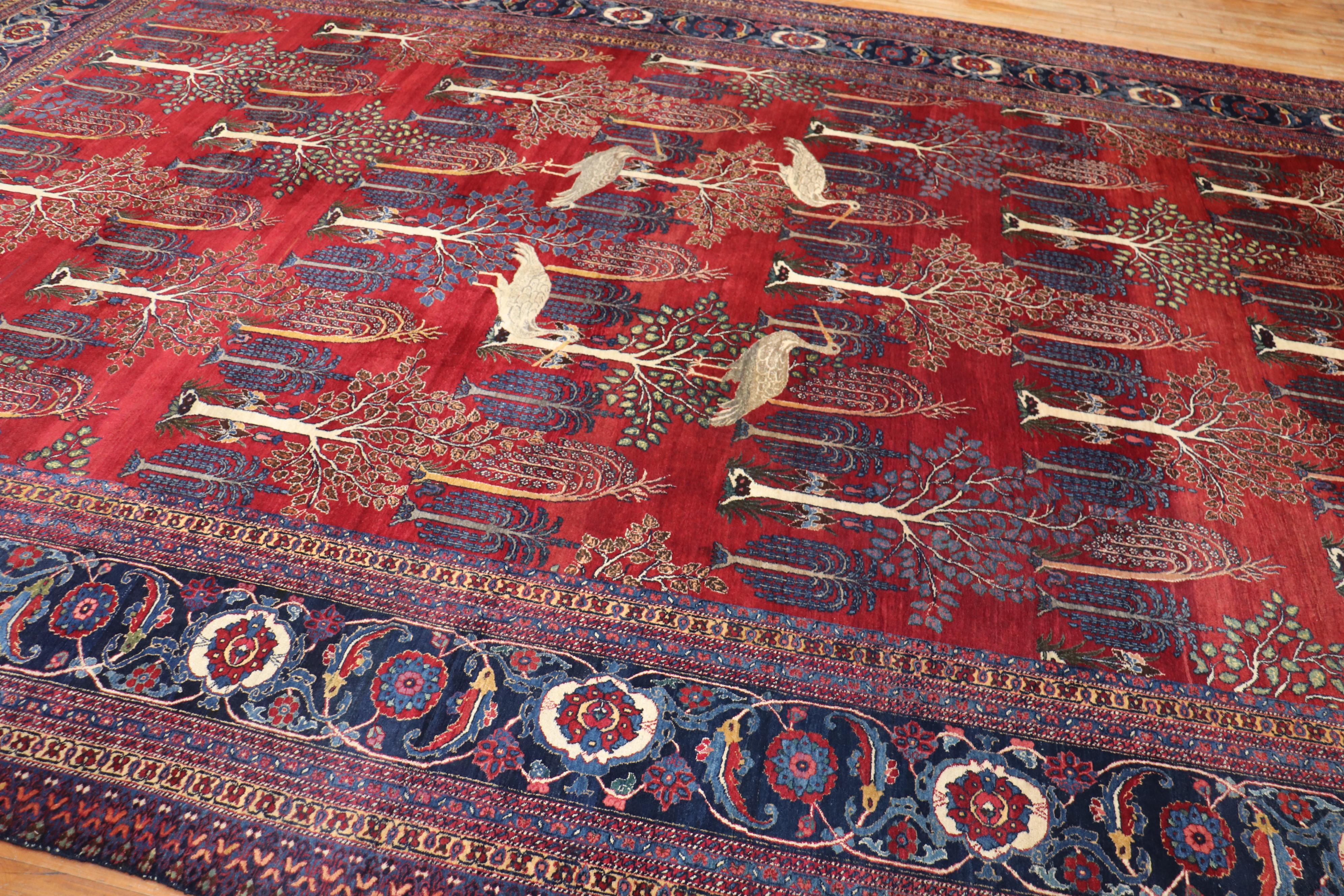  Persian Animal Crane Tabriz Willow Carpet In Good Condition For Sale In New York, NY