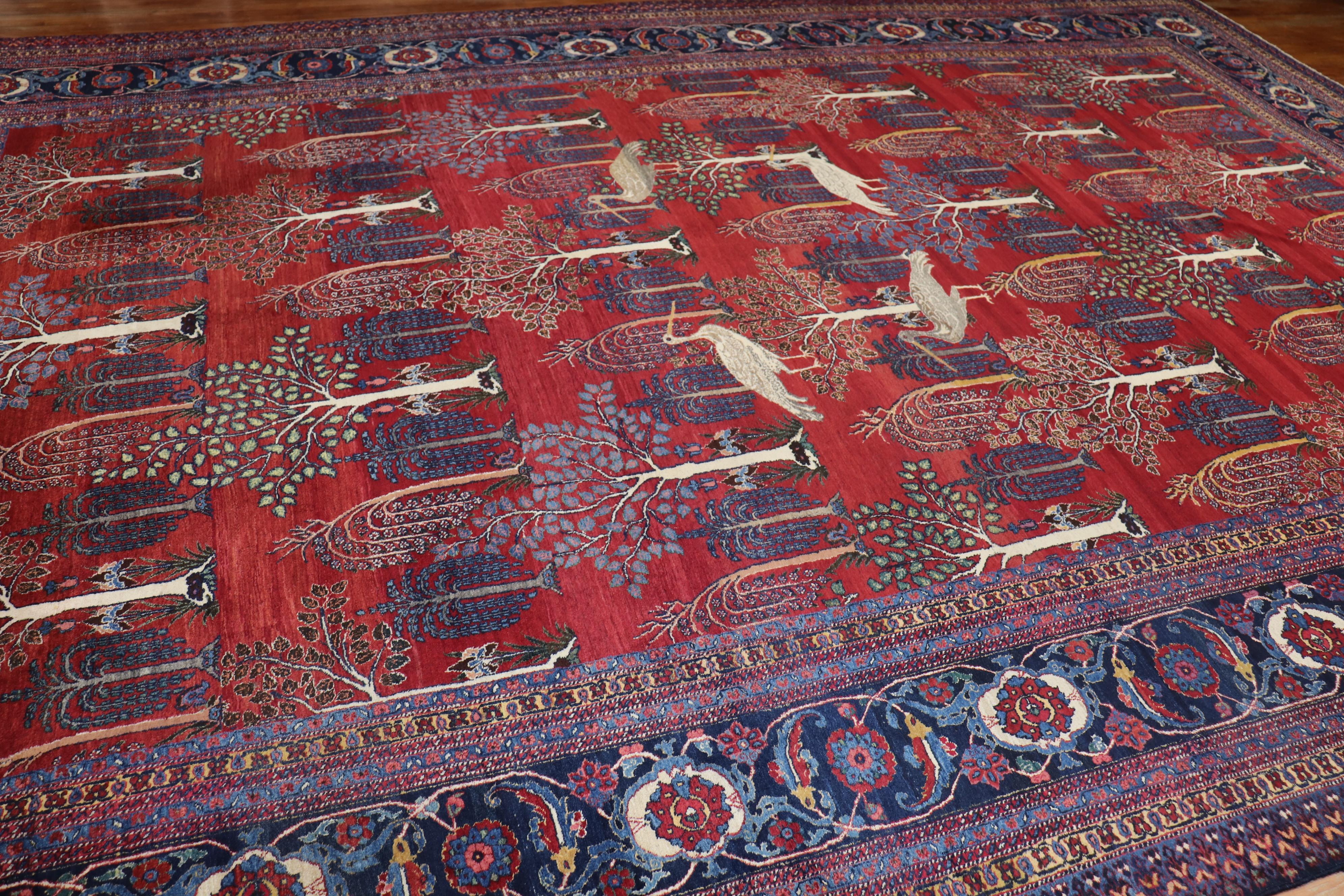 Mid-20th Century  Persian Animal Crane Tabriz Willow Carpet For Sale