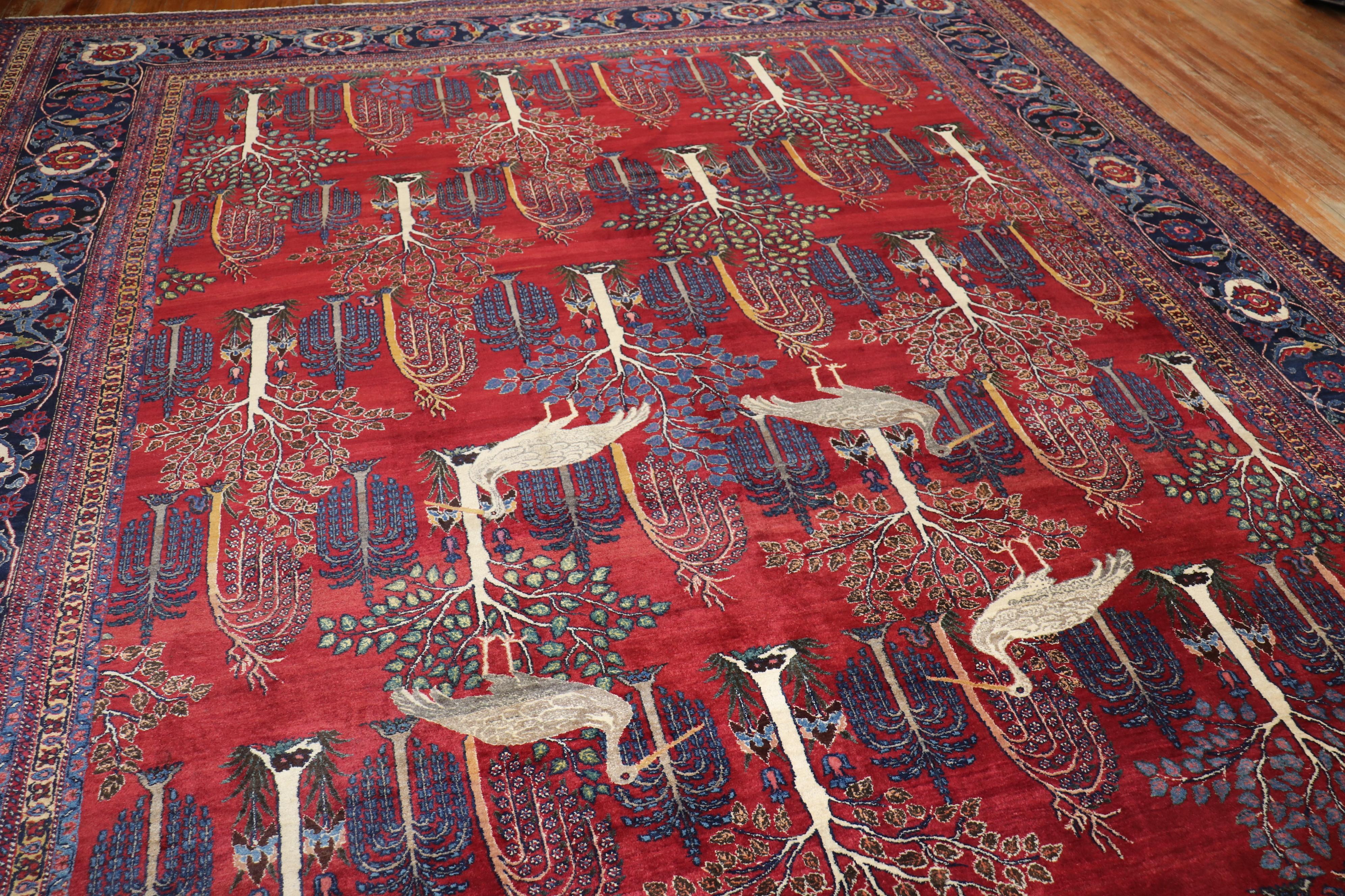 Wool  Persian Animal Crane Tabriz Willow Carpet For Sale