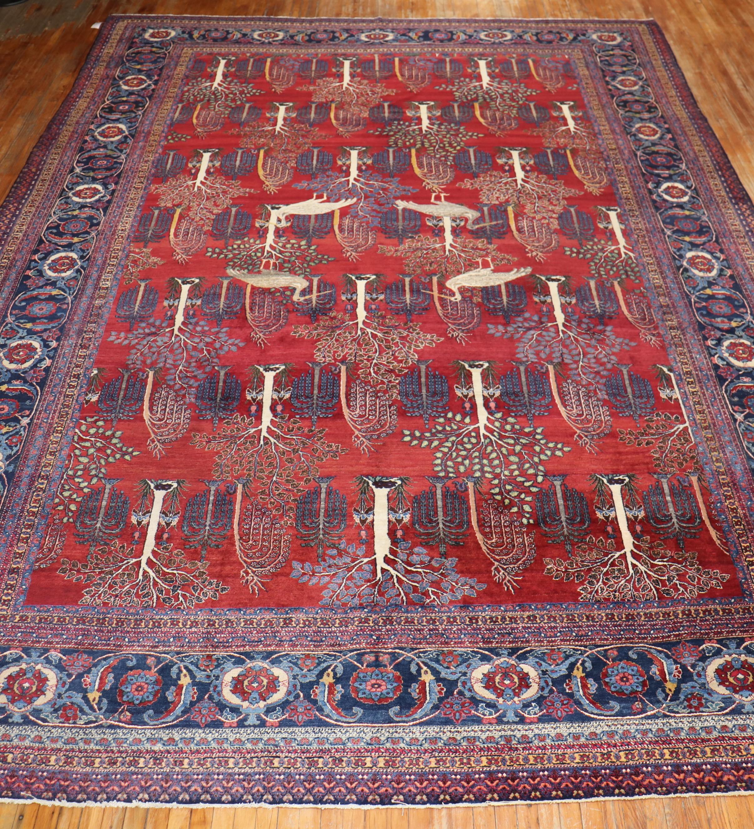  Persian Animal Crane Tabriz Willow Carpet For Sale 1