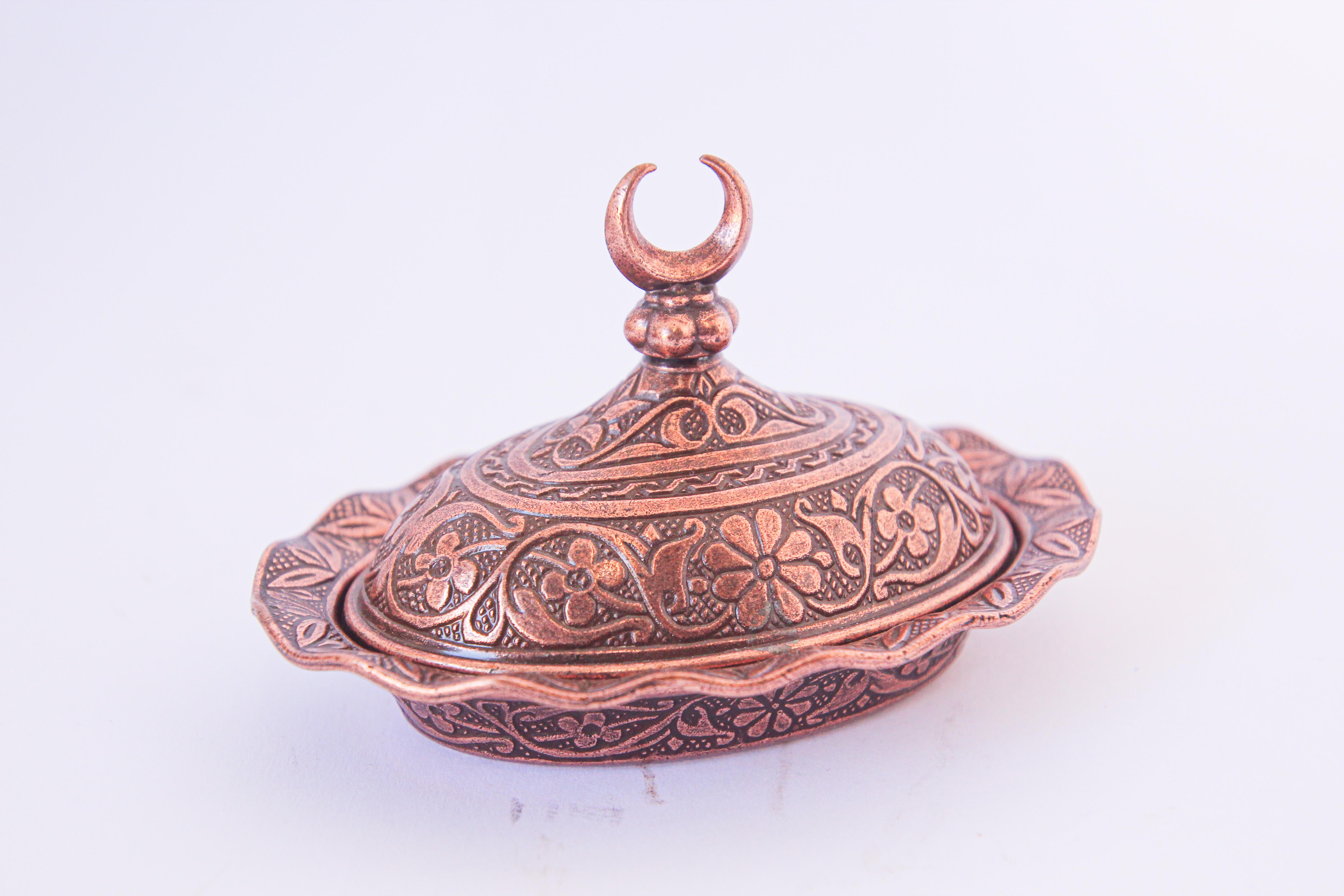 Traditional Handmade Pattern Ottoman/Turkish/Arab Triple Copper Sugar Bowls 