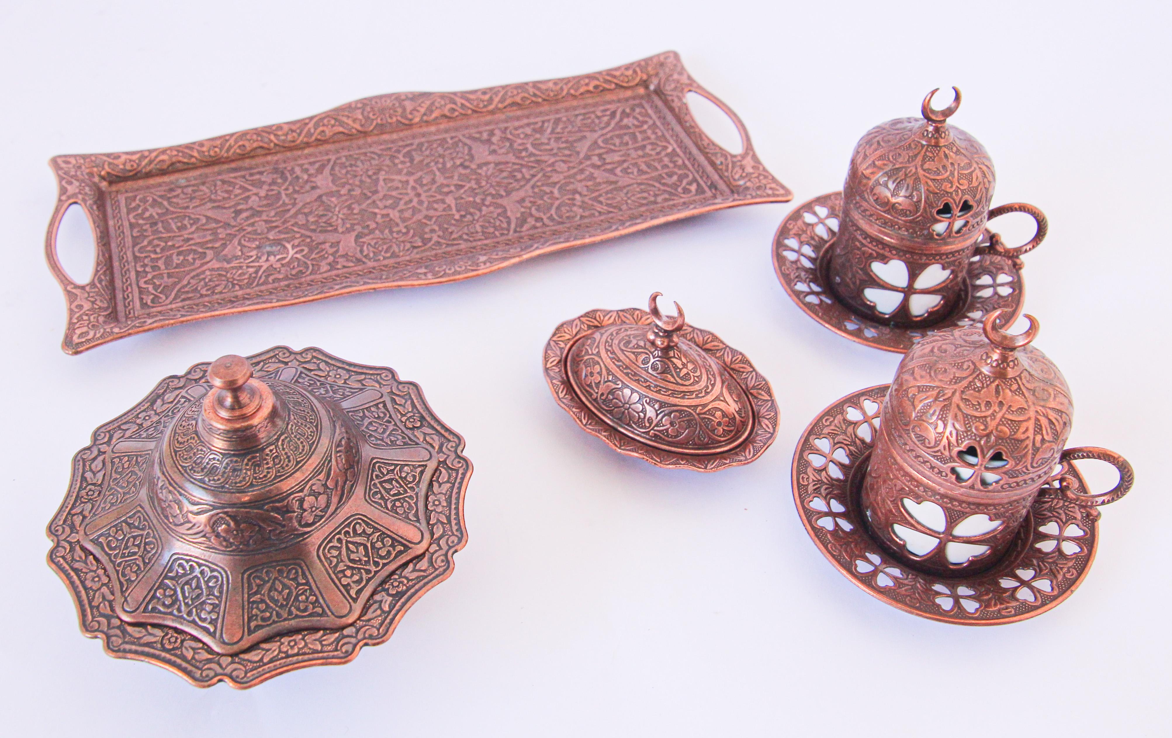Moorish Traditional Ottoman Turkish Copper Coffee Set