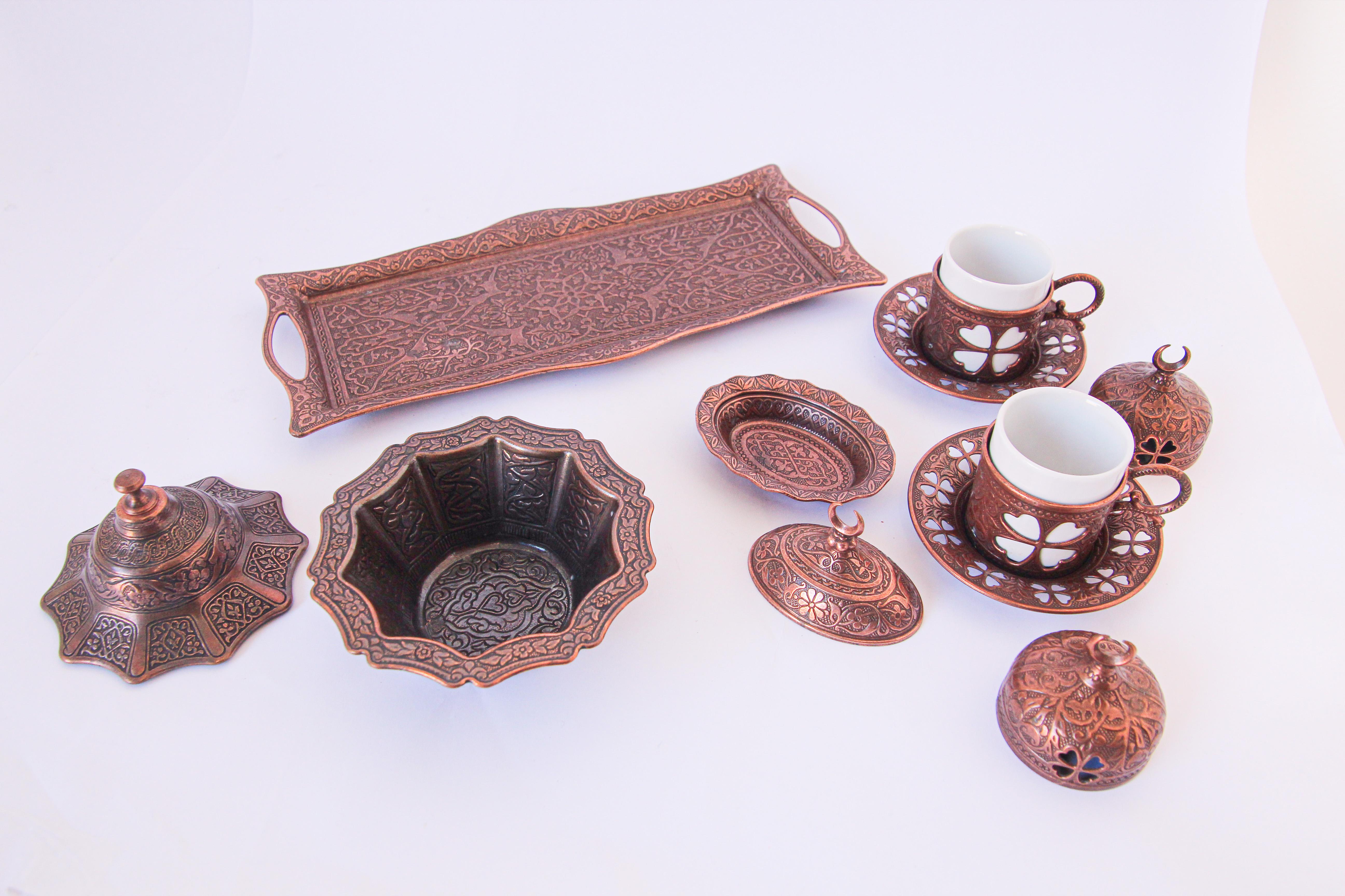 Cast Traditional Ottoman Turkish Copper Coffee Set
