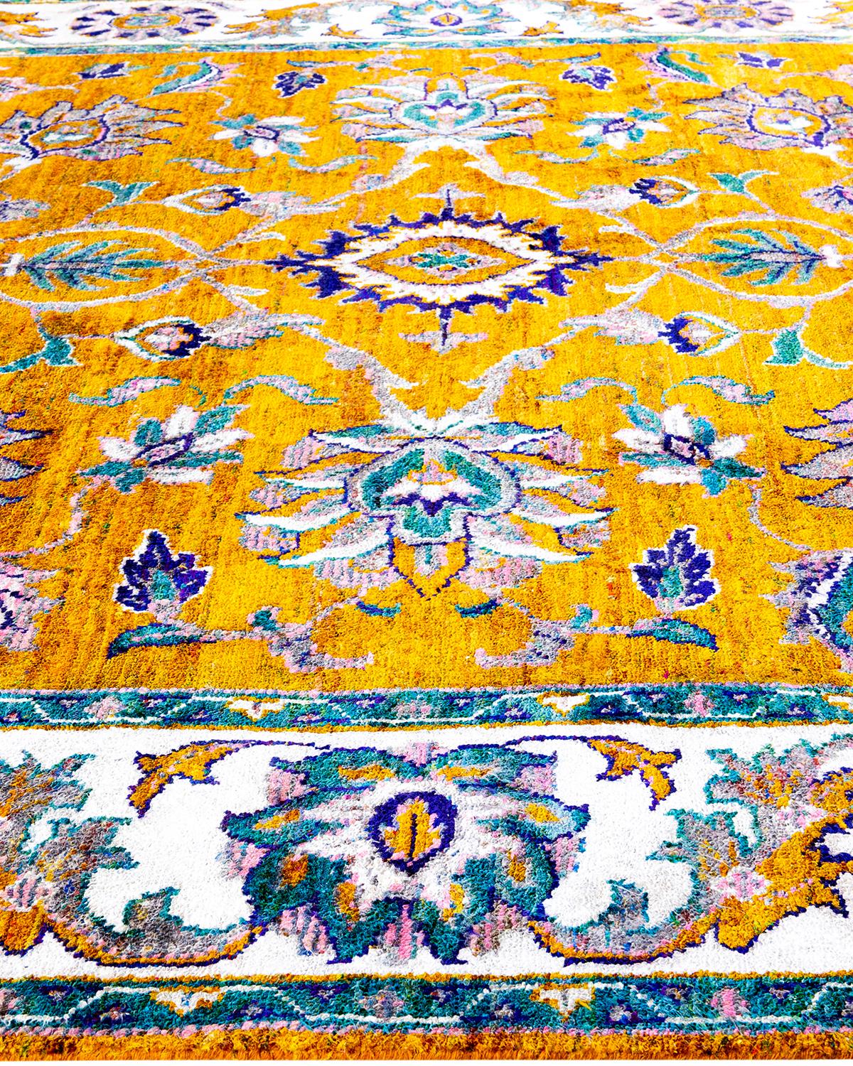 Hand-Knotted Traditional Oushak Hand Knotted Floral Silk Gold Area Rug 9' 0