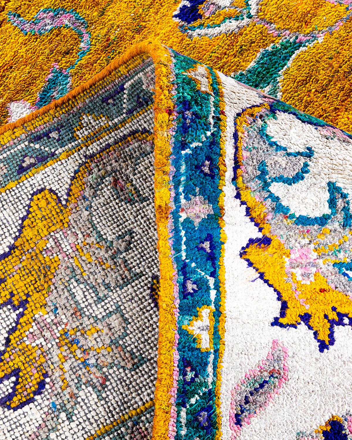 Contemporary Traditional Oushak Hand Knotted Floral Silk Gold Area Rug 9' 0