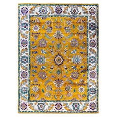 Traditional Oushak Hand Knotted Floral Silk Gold Area Rug 9' 0" x 11' 10"
