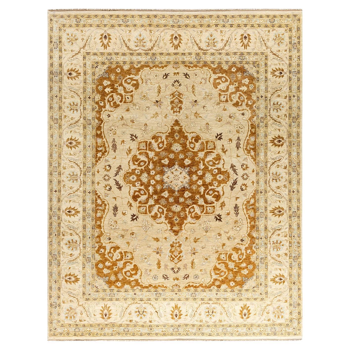 Traditional Oushak Hand Knotted Floral Wool Beige Area Rug 8' 0" x 10' 3"