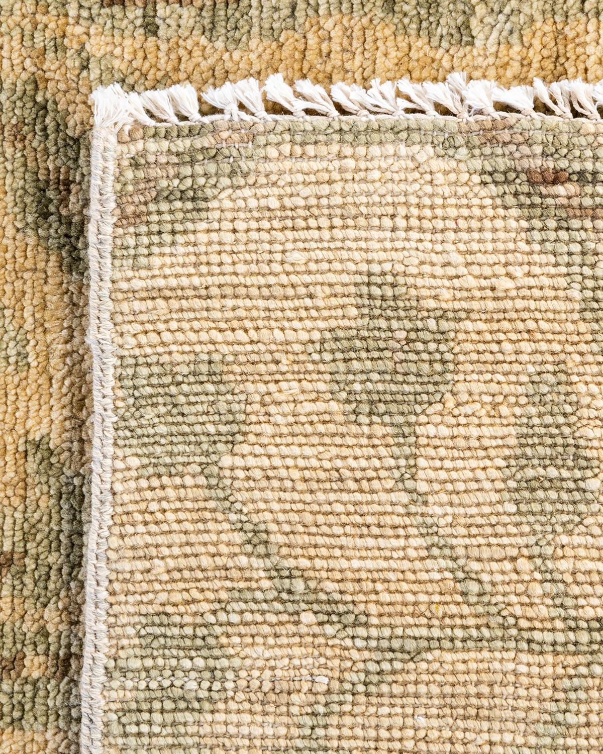 Traditional Oushak Hand Knots Rugs floreale in lana beige 8' 2