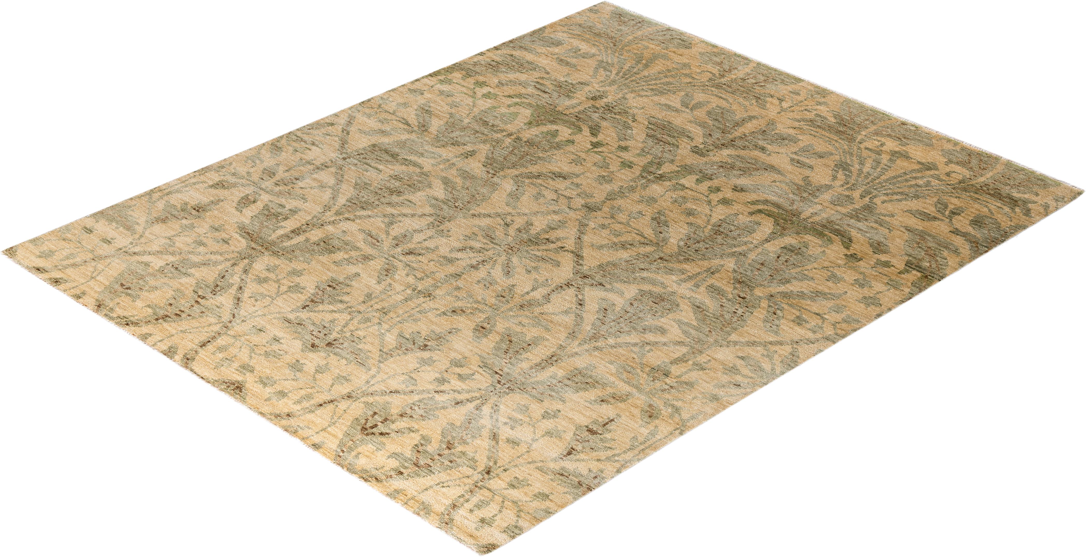 Traditional Oushak Hand Knots Rugs floreale in lana beige 8' 2