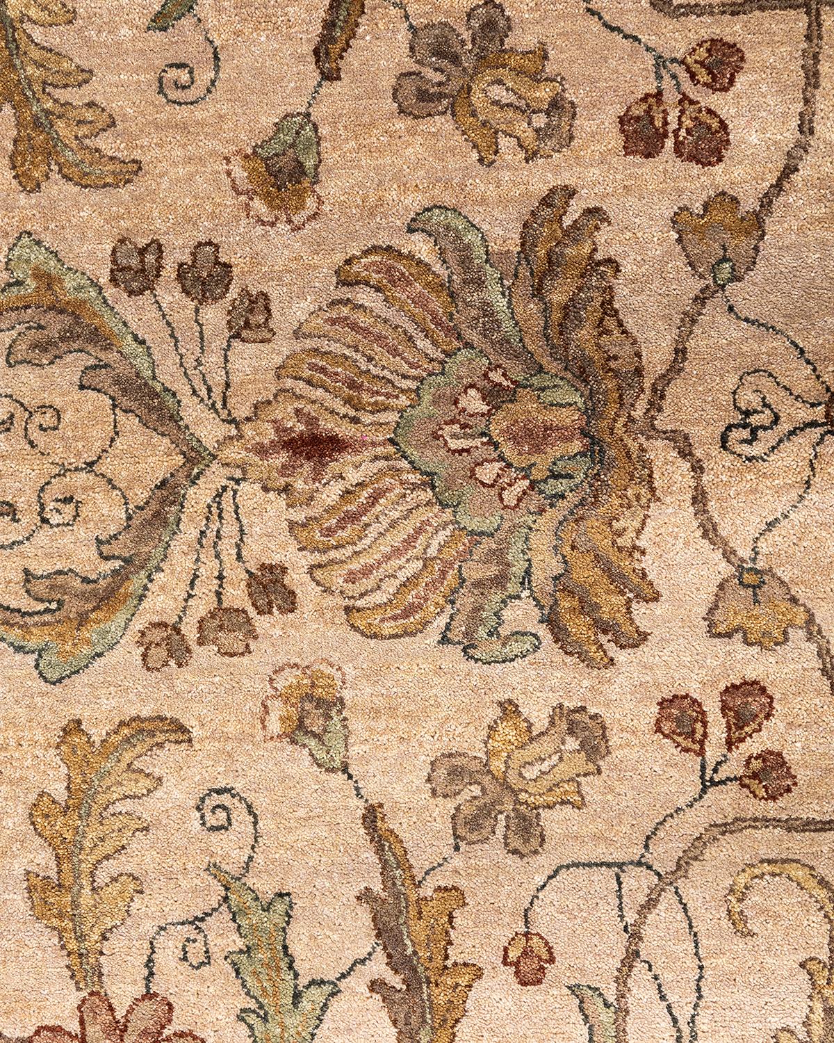 Indian Traditional Oushak Hand Knotted Floral Wool Beige Area Rug 9' 0
