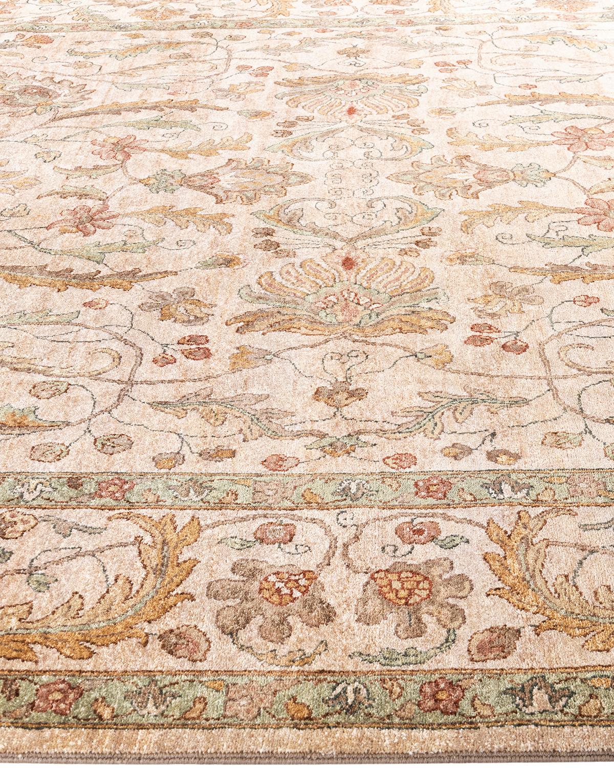 Hand-Knotted Traditional Oushak Hand Knotted Floral Wool Beige Area Rug 9' 0
