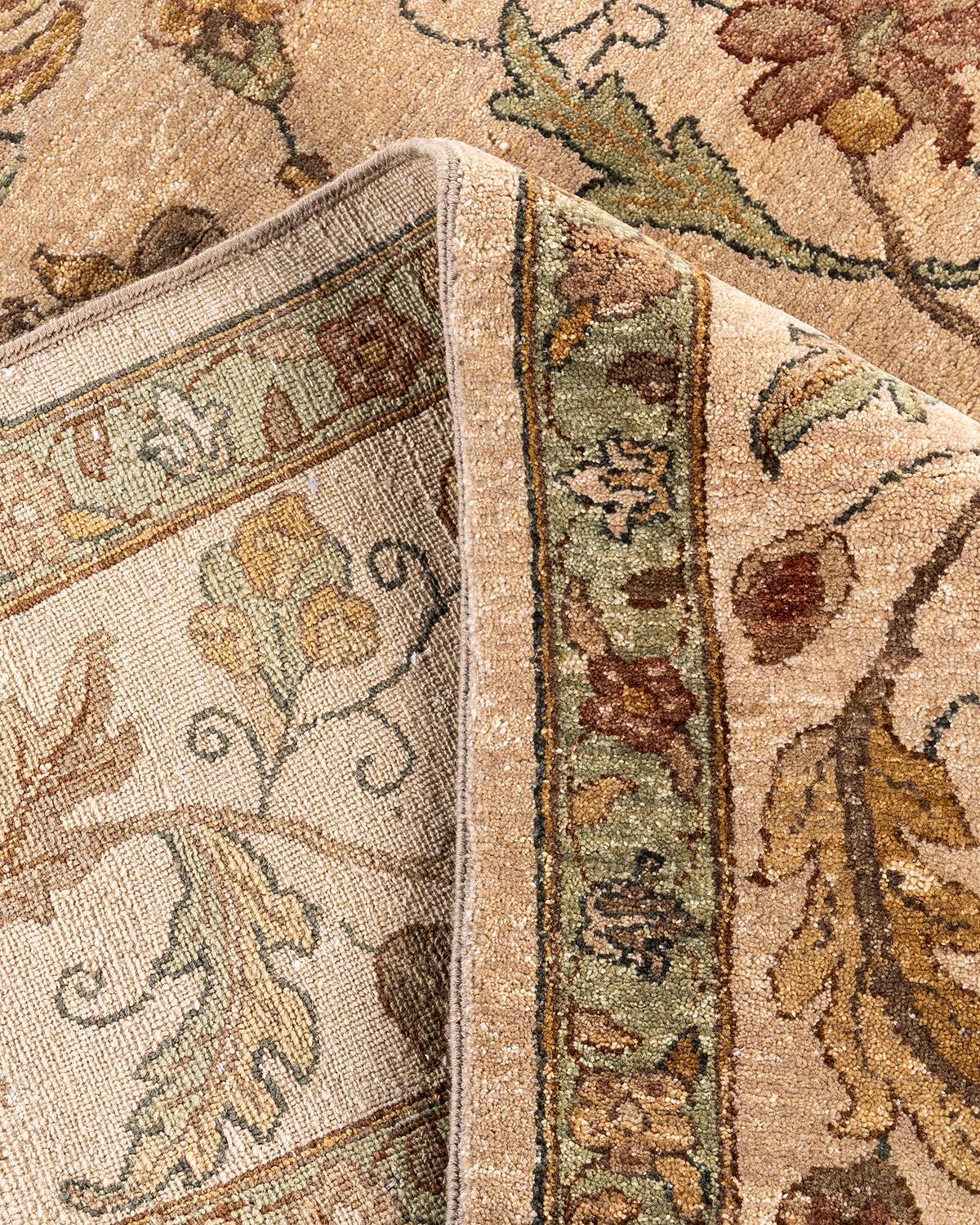 Contemporary Traditional Oushak Hand Knotted Floral Wool Beige Area Rug 9' 0