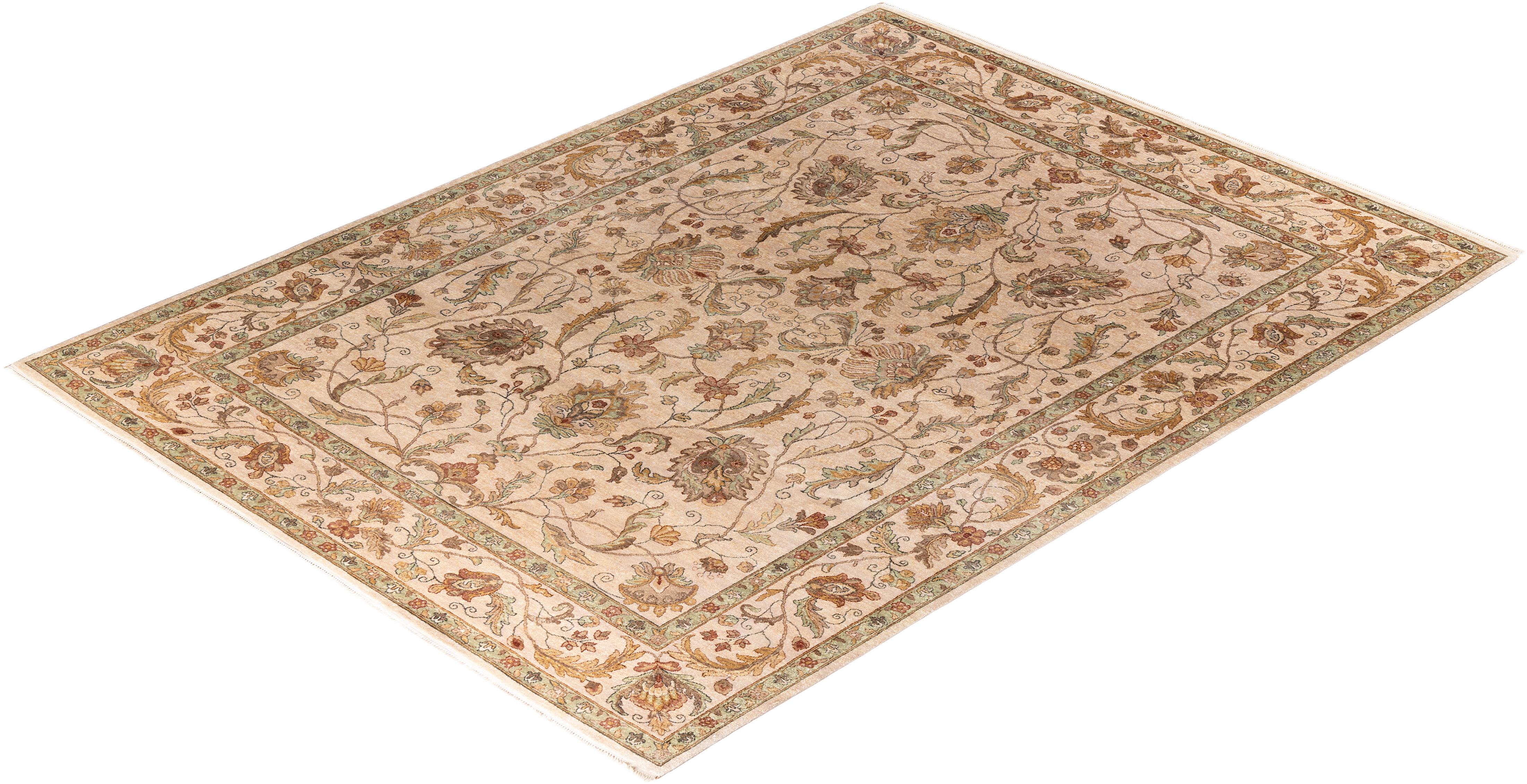 Traditional Oushak Hand Knotted Floral Wool Beige Area Rug 9' 0
