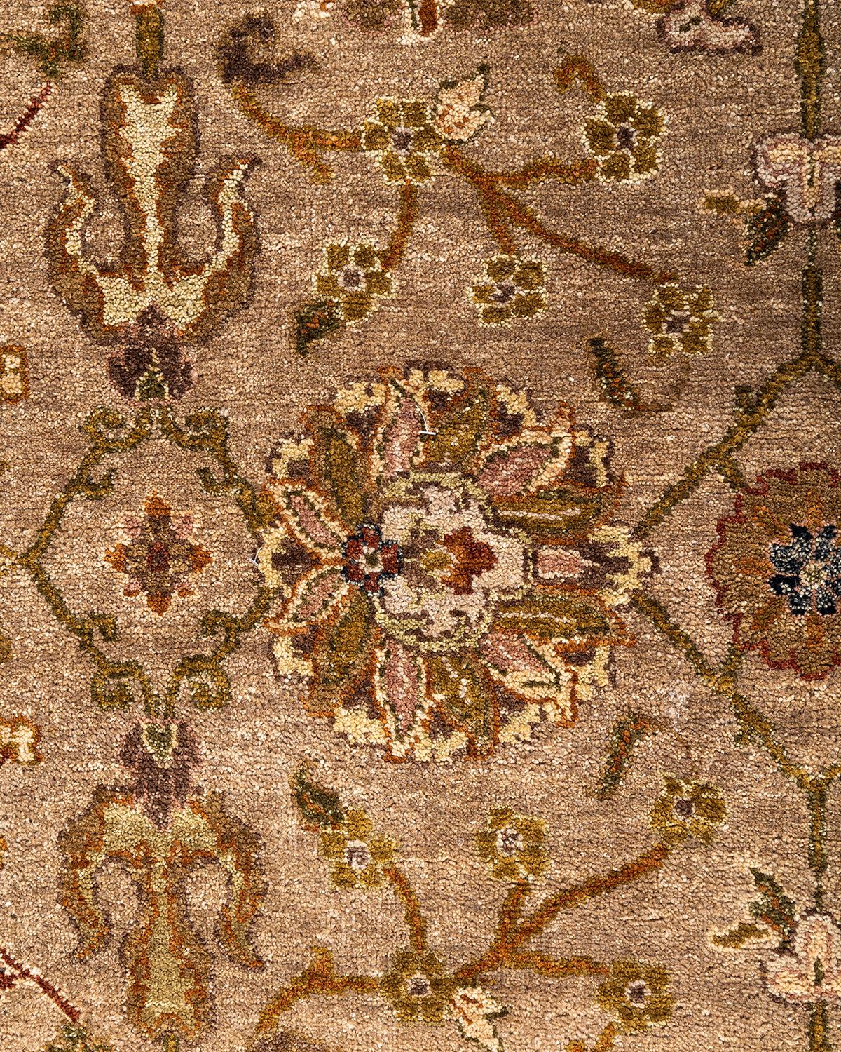 Indian Traditional Oushak Hand Knotted Floral Wool Brown Area Rug 7' 10