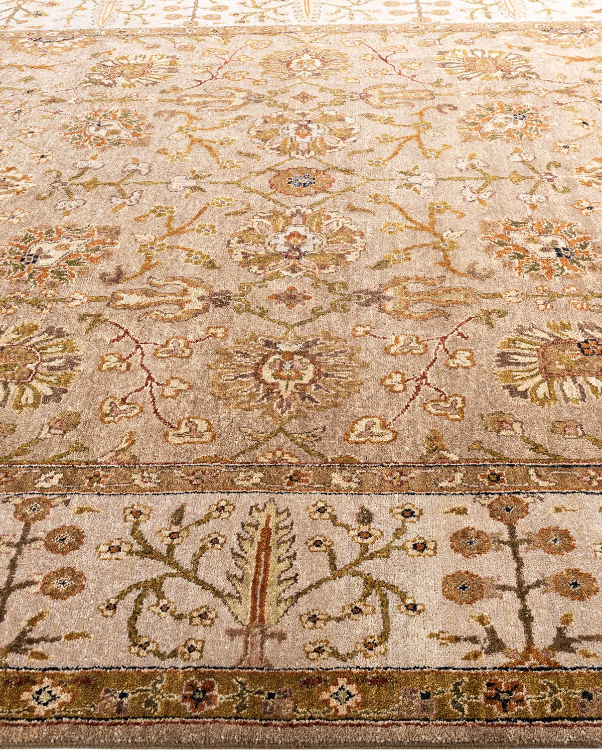 Hand-Knotted Traditional Oushak Hand Knotted Floral Wool Brown Area Rug 7' 10