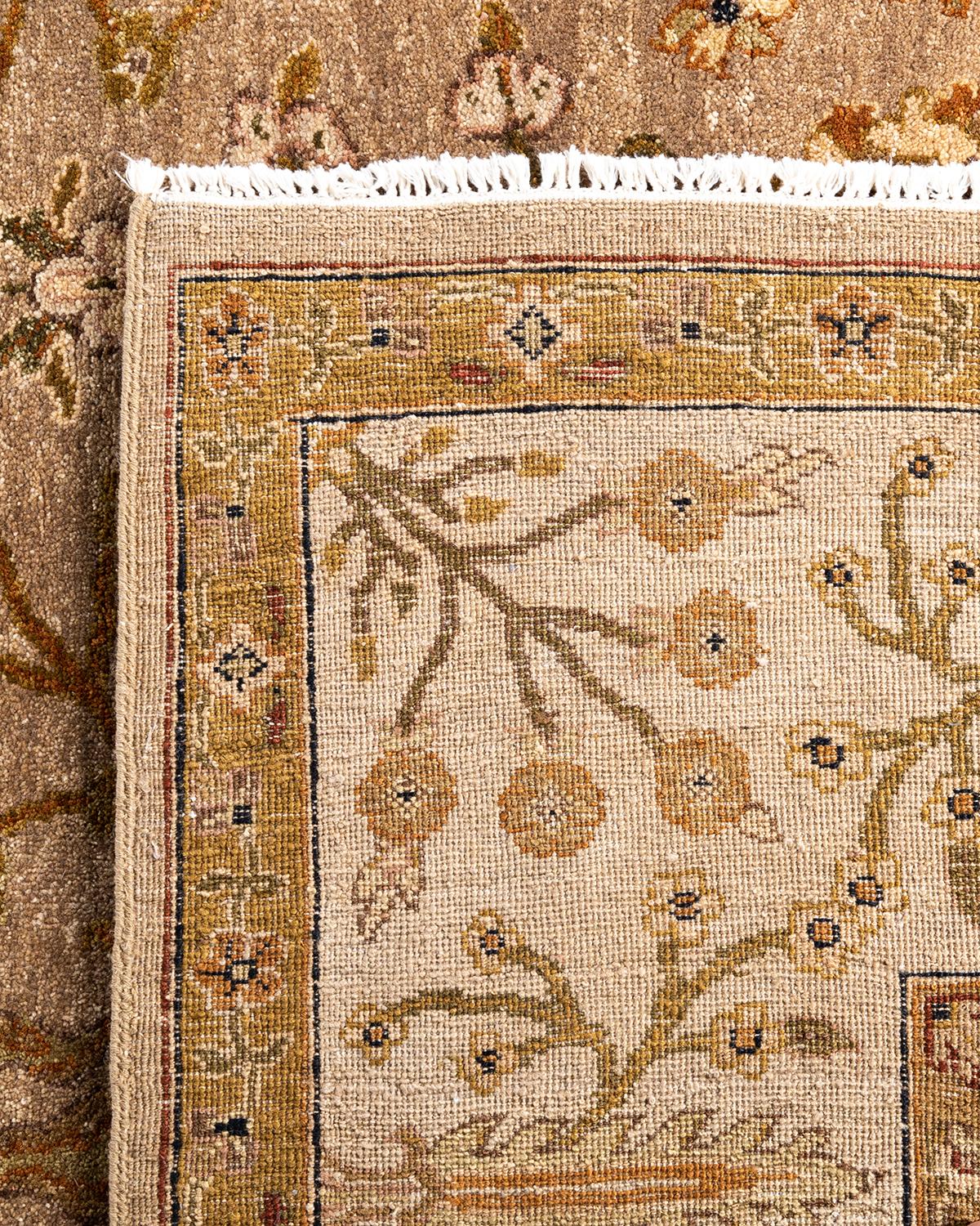 Traditional Oushak Hand Knotted Floral Wool Brown Area Rug 7' 10
