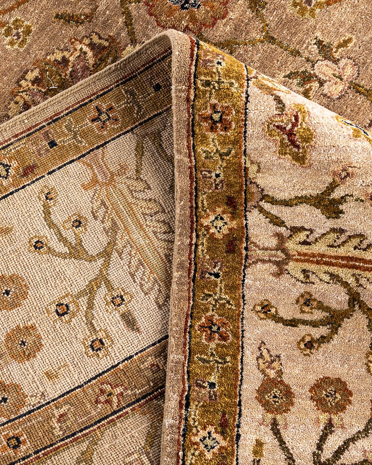 Contemporary Traditional Oushak Hand Knotted Floral Wool Brown Area Rug 7' 10