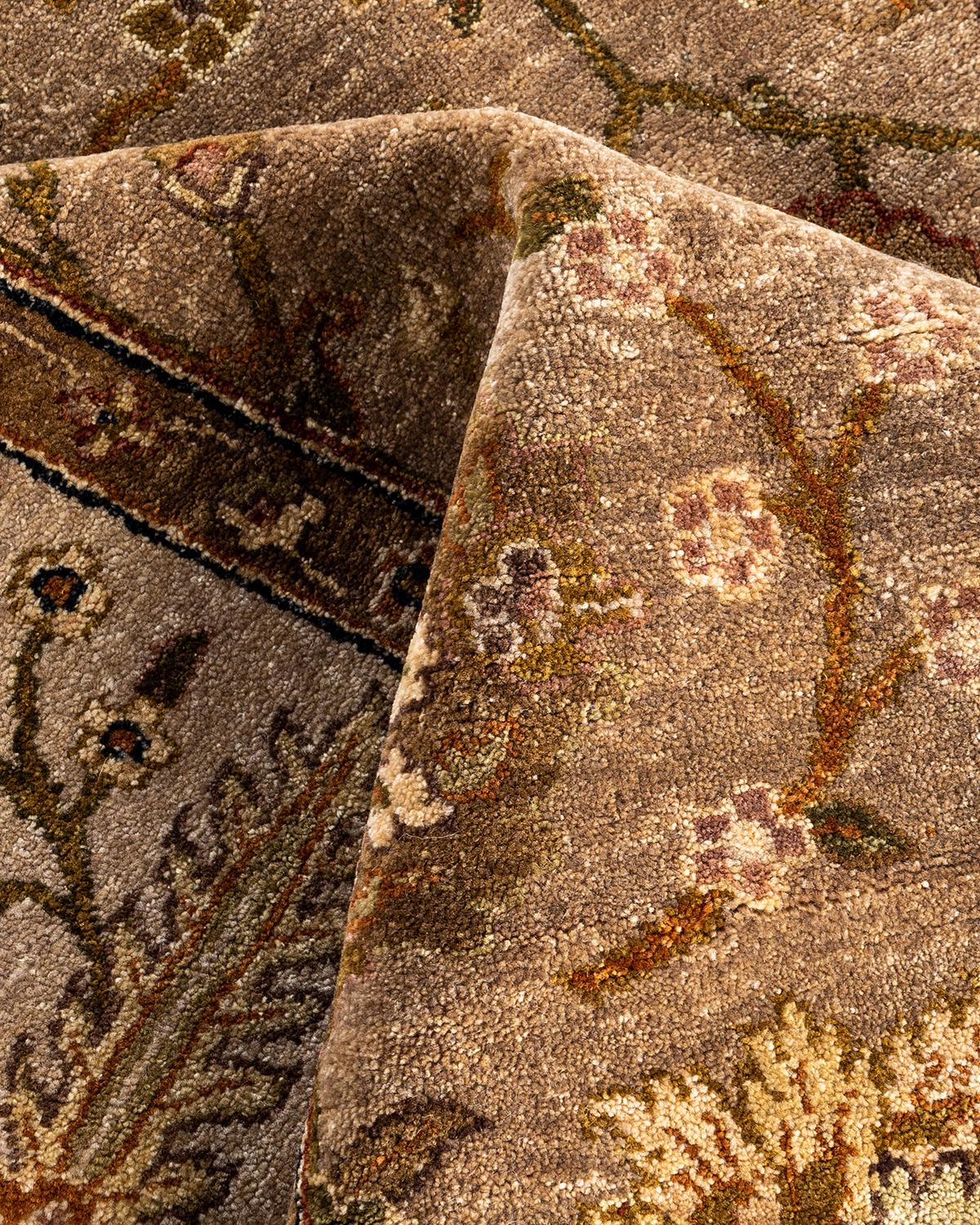 Traditional Oushak Hand Knotted Floral Wool Brown Area Rug 7' 10