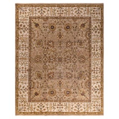 Traditional Oushak Hand Knotted Floral Wool Brown Area Rug 7' 10" x 9' 10"