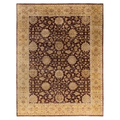 Traditional Oushak Hand Knotted Floral Wool Brown Area Rug 9' 1" x 11' 10"