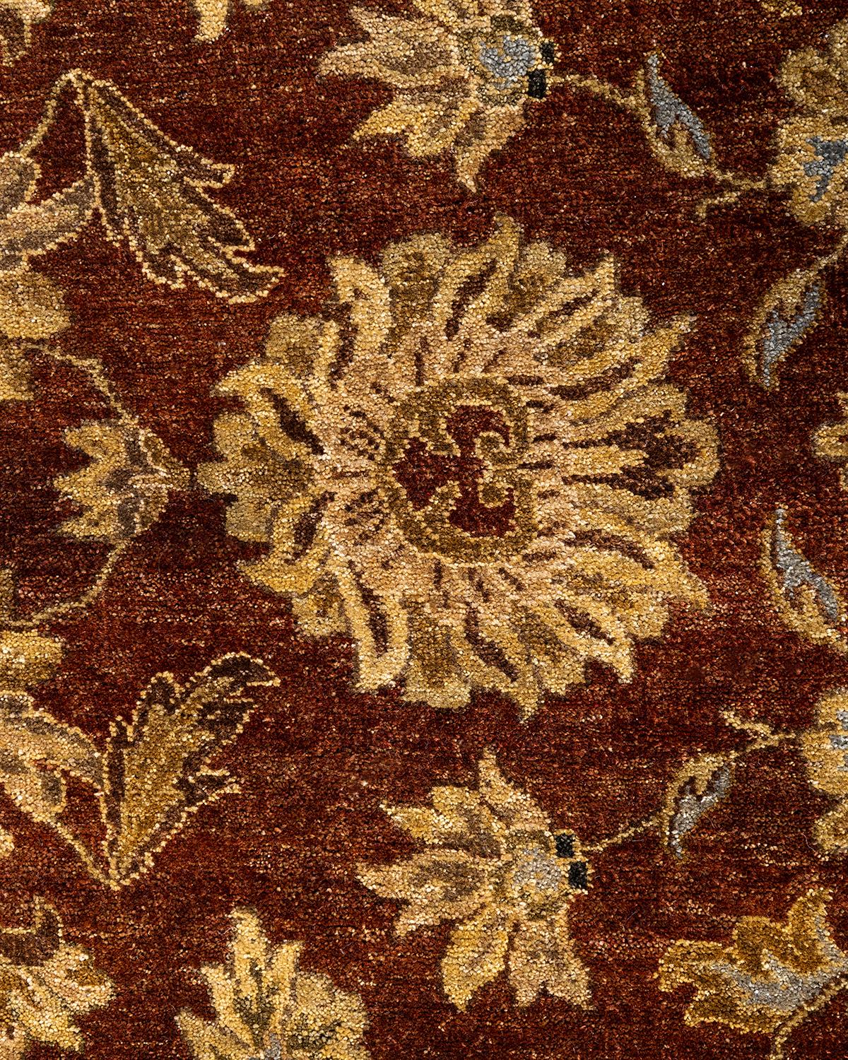 Indien Traditional Oushak Tapis de zone en laine florale nouée à la main Brown 9' 1