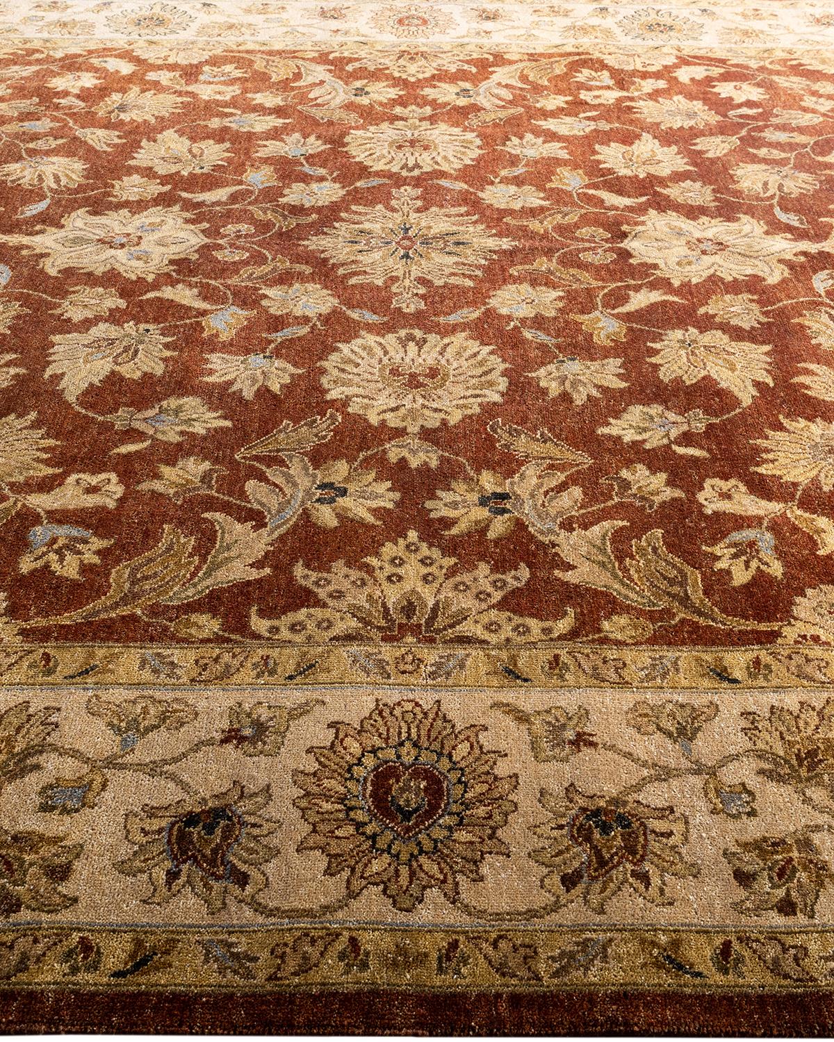 Noué à la main Traditional Oushak Tapis de zone en laine florale nouée à la main Brown 9' 1
