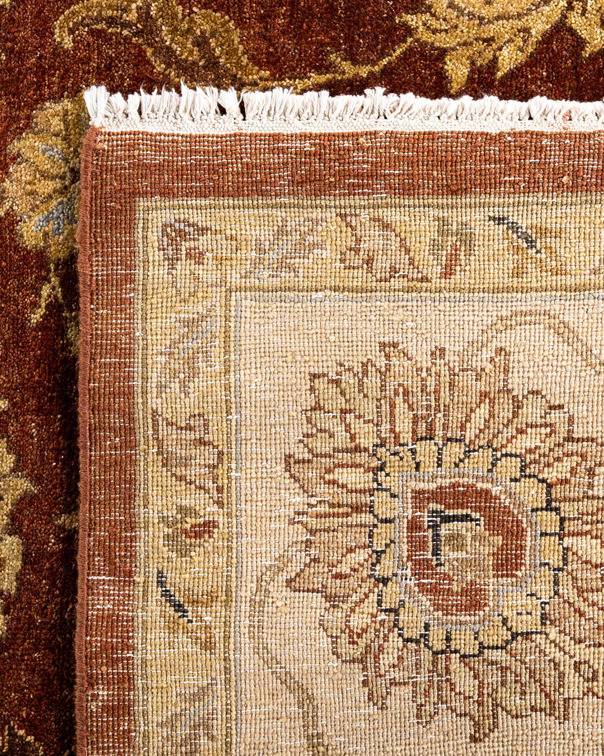 Traditional Oushak Tapis de zone en laine florale nouée à la main Brown 9' 1